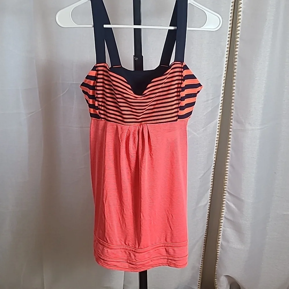 Lululemon Back On Track Tank Top Size 12 Light Flare Orange Inkwell Navy Blue - Picture 2 of 6